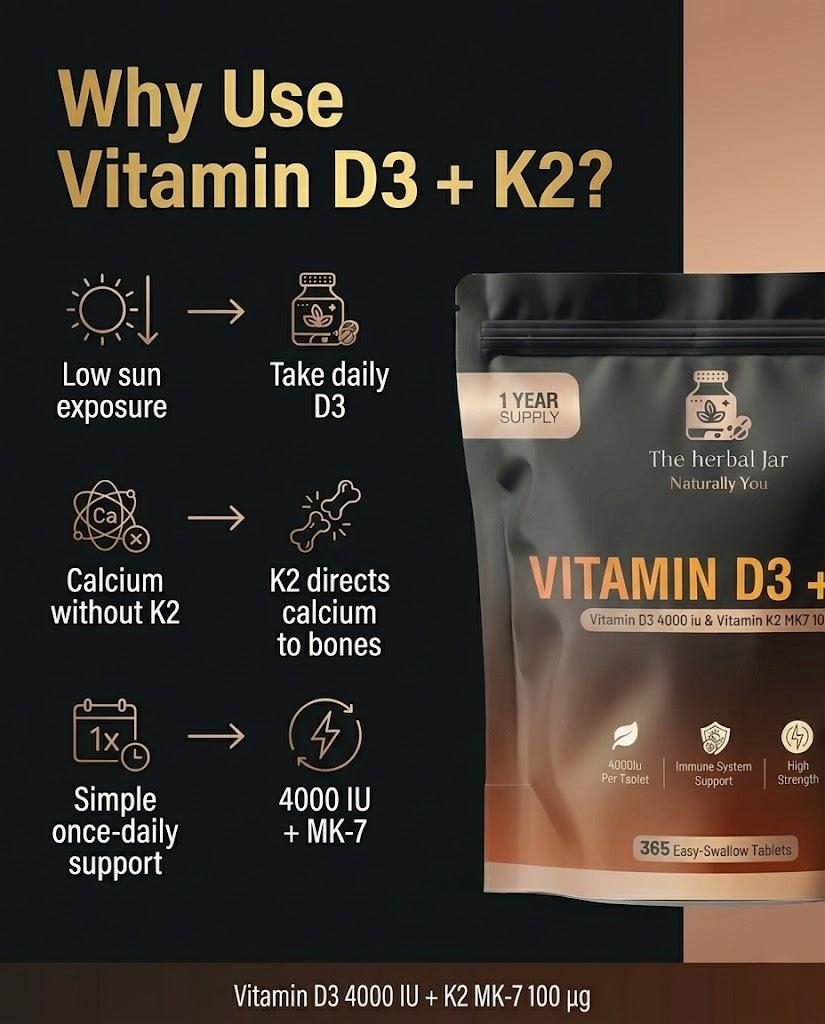Vitamin D3 4000 iu & Vitamin K2 MK7 100μg- 1 Year Supply, Vitamin D3 K2 365 Tabs