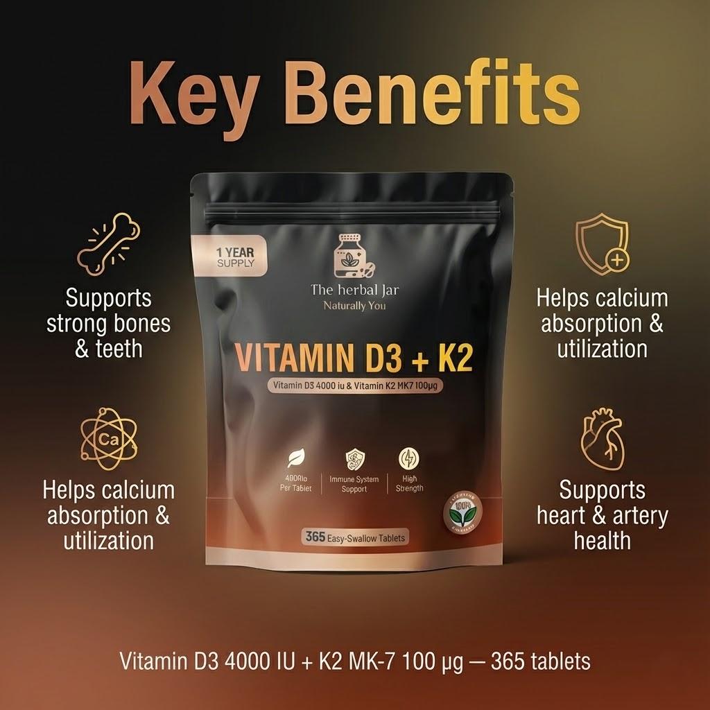 Vitamin D3 4000 iu & Vitamin K2 MK7 100μg- 1 Year Supply, Vitamin D3 K2 365 Tabs